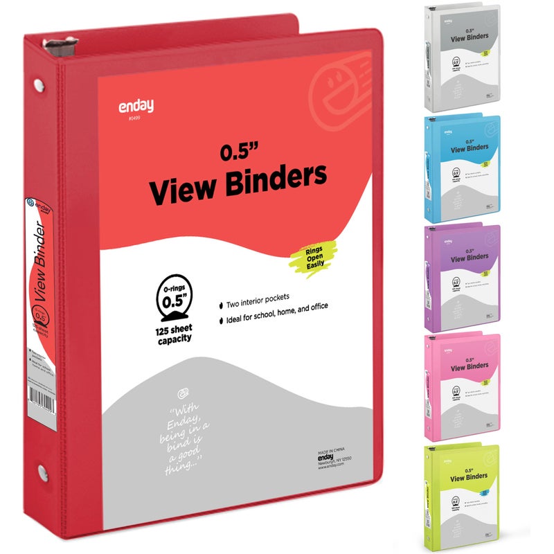Enday Inch 3 Ring Binder .5 inch Red Clear View Cover with 2 Inside Pockets  Colored School Supplies Office and Home Binders - by Enday - Image 1
